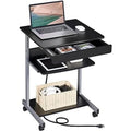 Black Mobile Laptop Desk On Wheels With Power Outlet And USB Ports E707