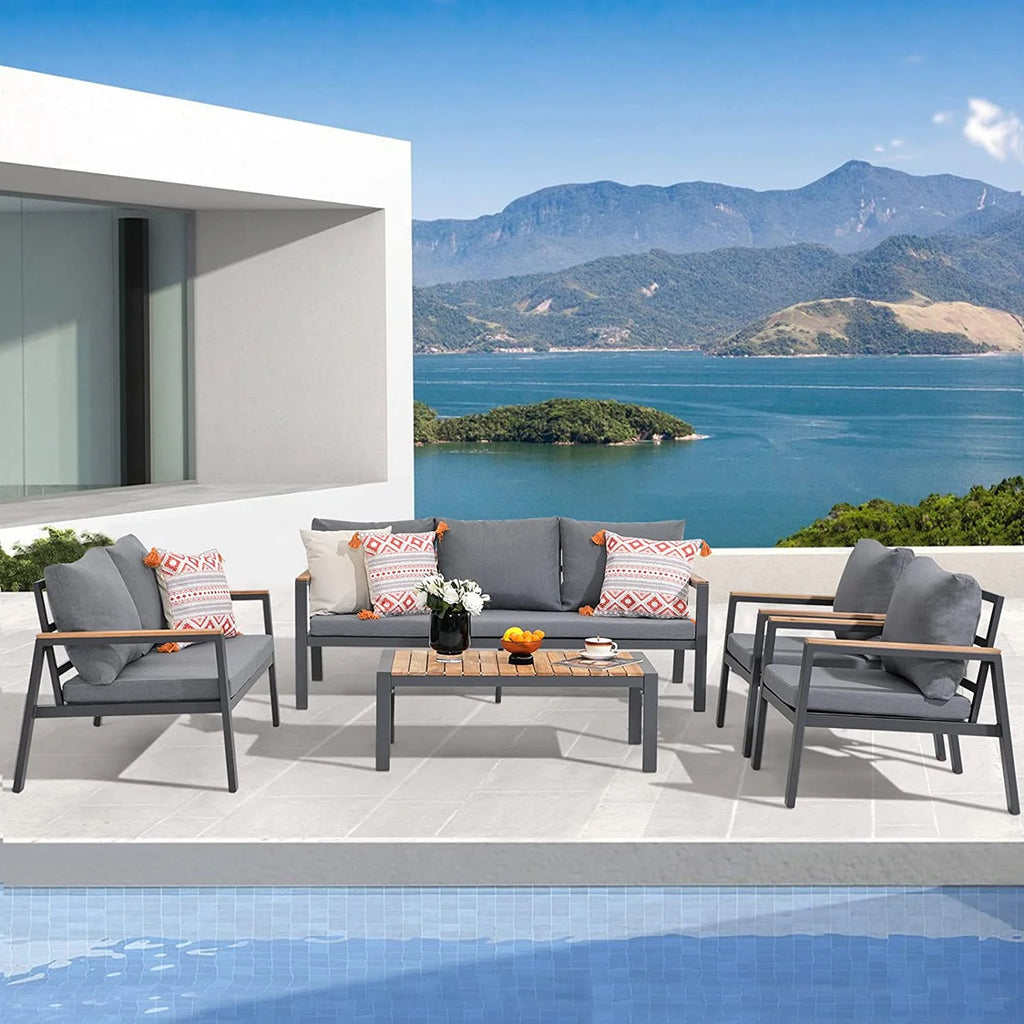 5 Pieces Aluminum Patio Furniture Set with Coffee Table and Cushions Y94289