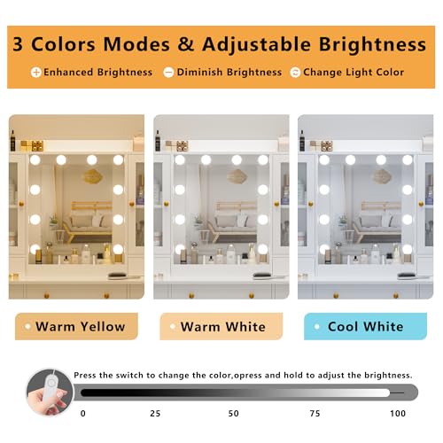 White Vanity Desk with Mirror and Lights S75878