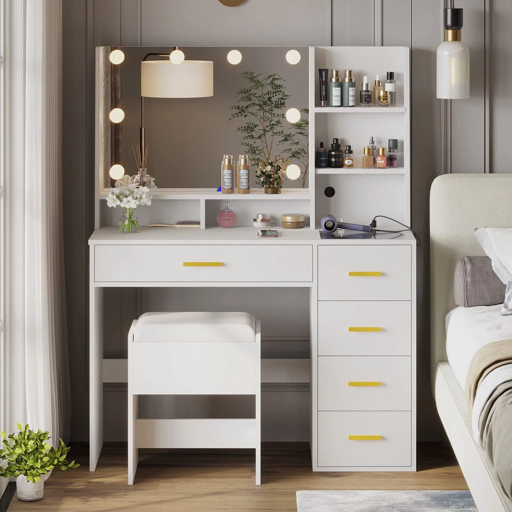 White Vanity Set with Mirror and Lights W35786