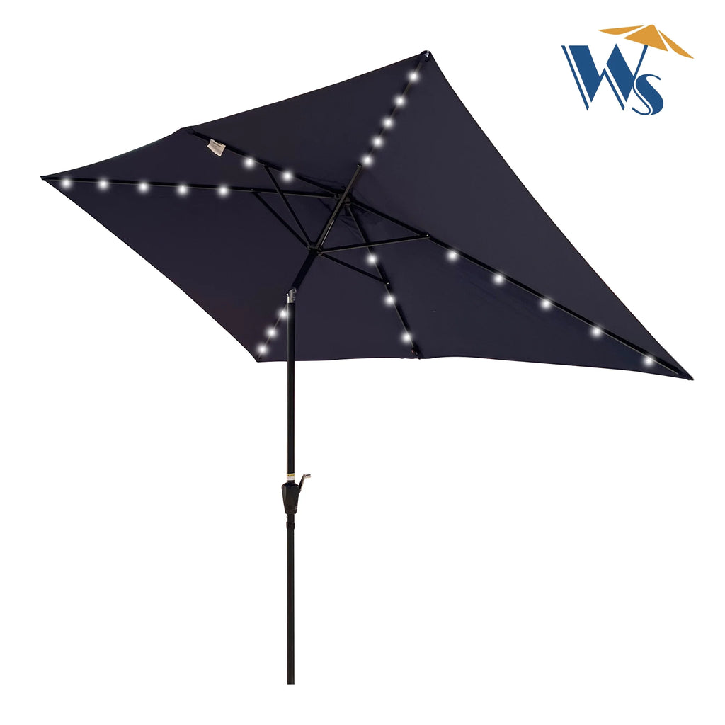 Rectangular Patio Solar LED Lighted Outdoor Umbrellas with Crank and Push Button Tilt C35901