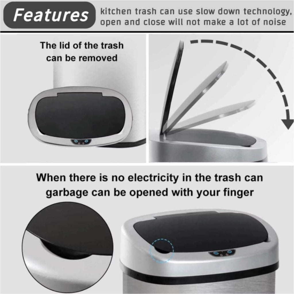 13 Gallon Stainless Steel Automatic Trash Can J109