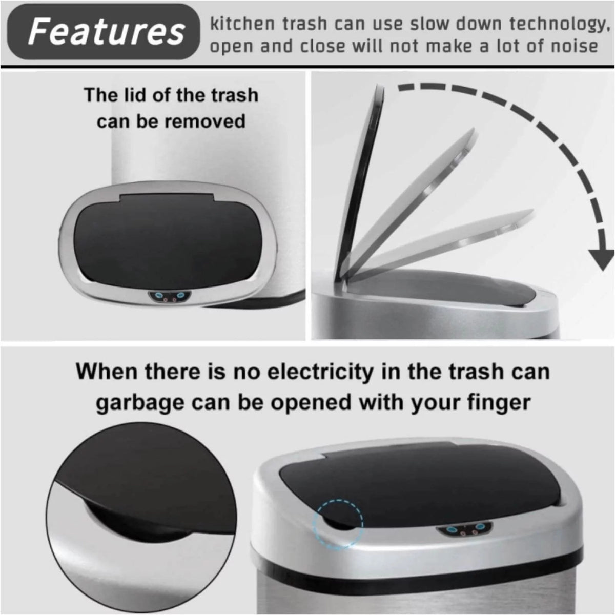 13 Gallon Stainless Steel Automatic Trash Can J109