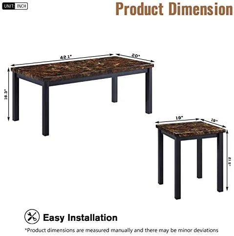 Faux Marble Coffee Table Set of 3 Piece with Metal Frame X7405