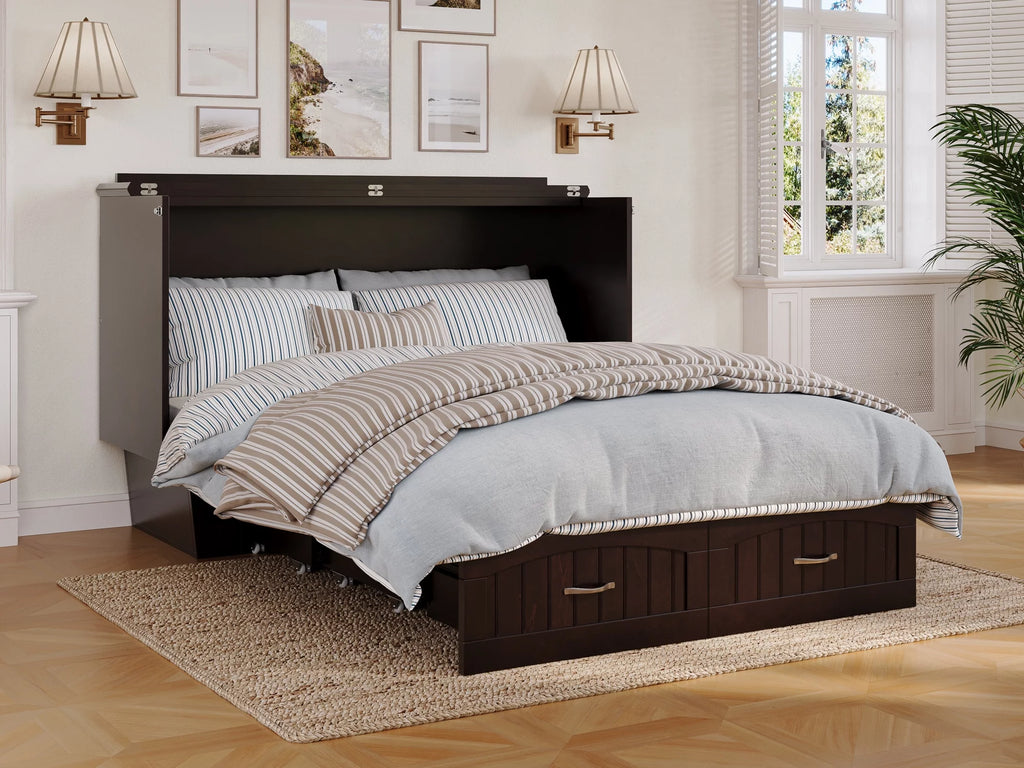 Queen Solid Wood Murphy Bed Chest with Mattress S766656