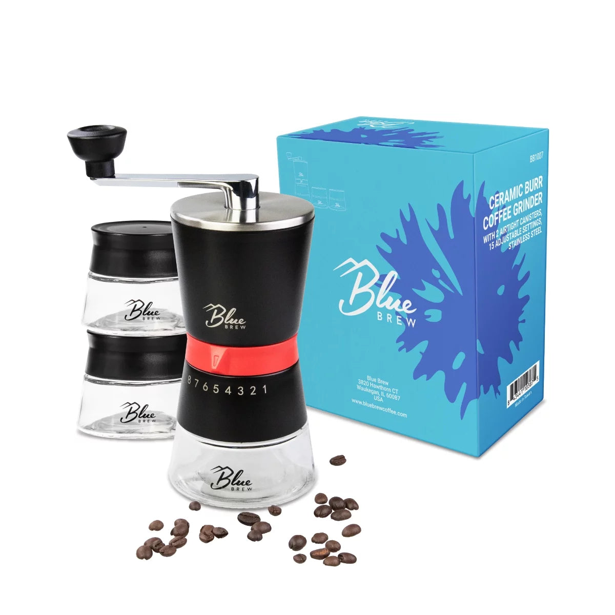 Manual Coffee Grinder with Conical Ceramic Burrs and 2 Airtight Glass Jars U3276