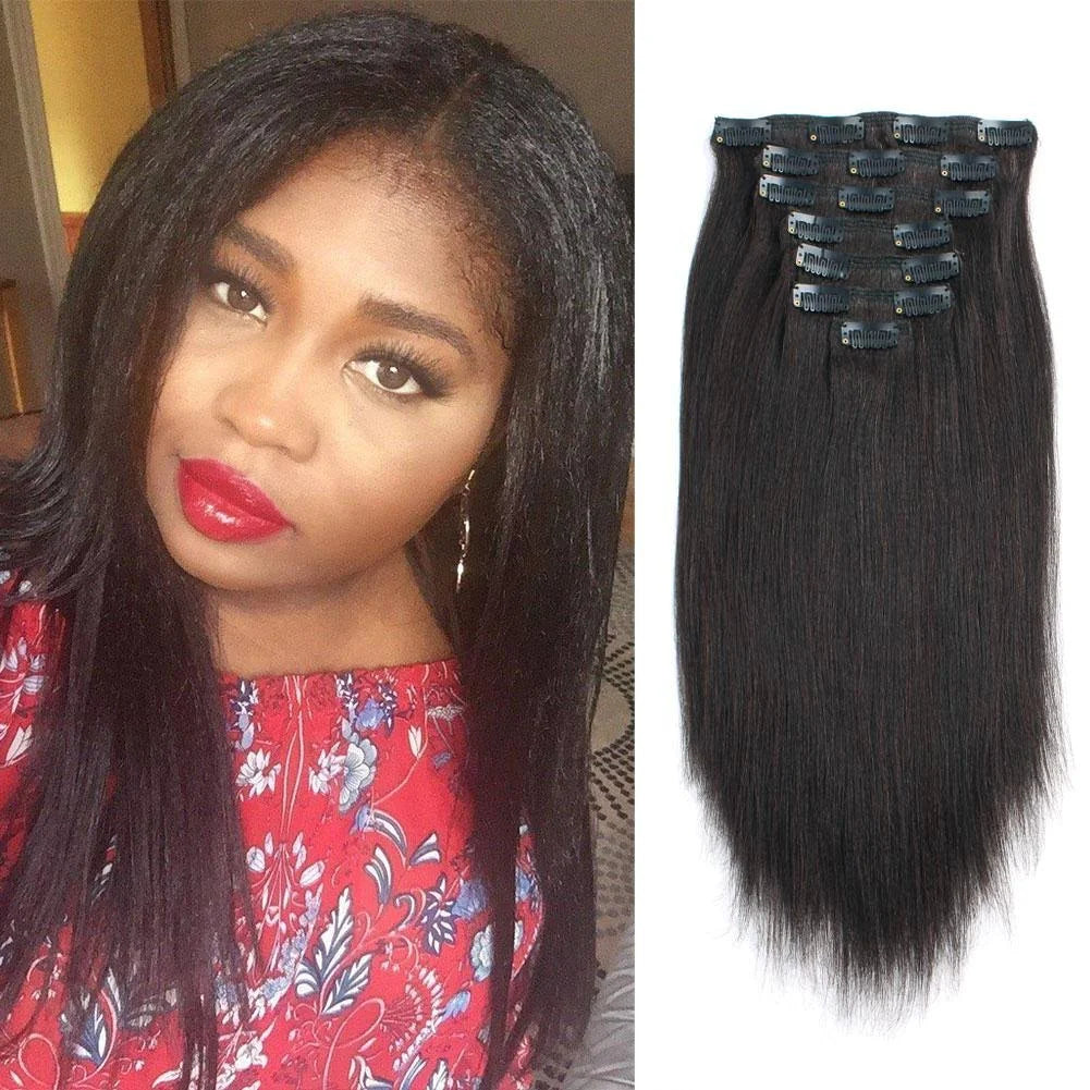 Yaki Straight 16inch Clip in Hair Extension Natural Black V85236