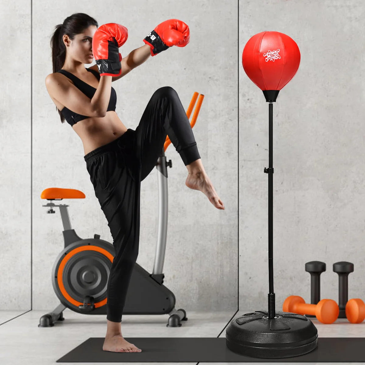 Boxing Punching Bag with Height Adjustable Stand and Boxing Gloves W3366