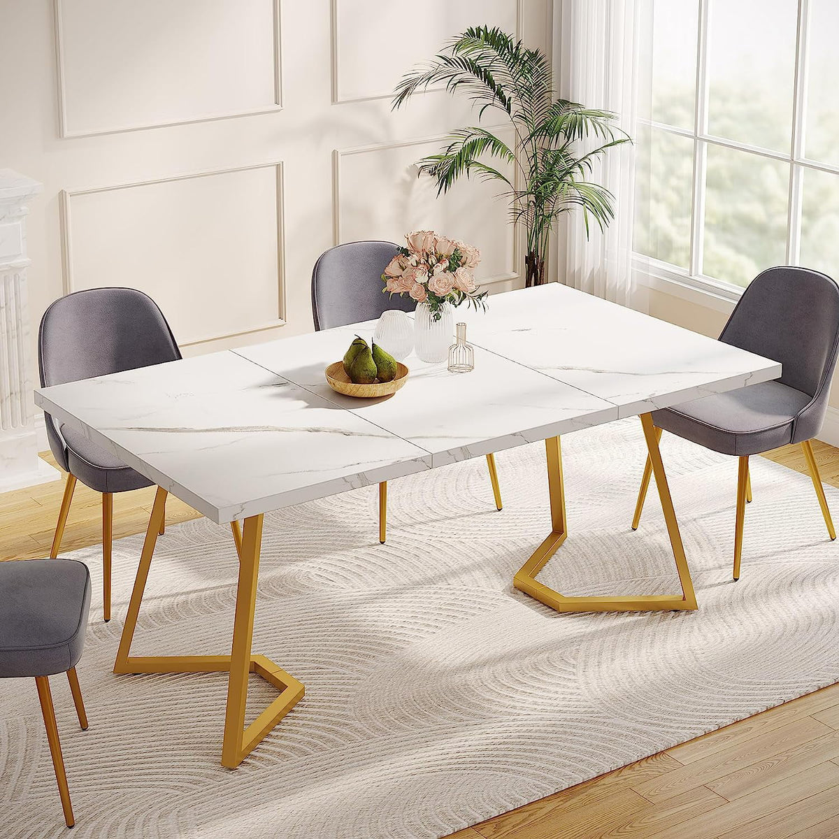 White Faux Marble Dining Table R74115
