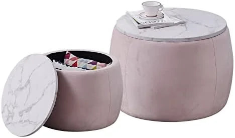 Set of 2 Round Nesting Ottoman with Lid Z34561