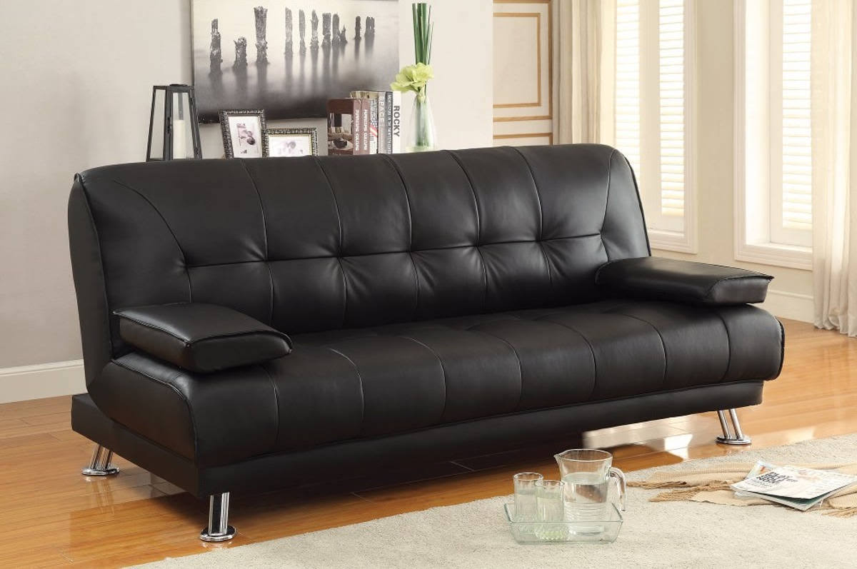 Black Faux Leather Convertible Sofa Bed with Removable Armrests I3733