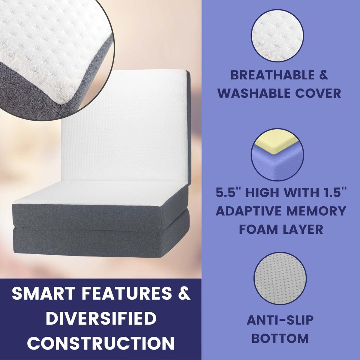 Trifold Memory Foam Mattress with Carry Bag R88566