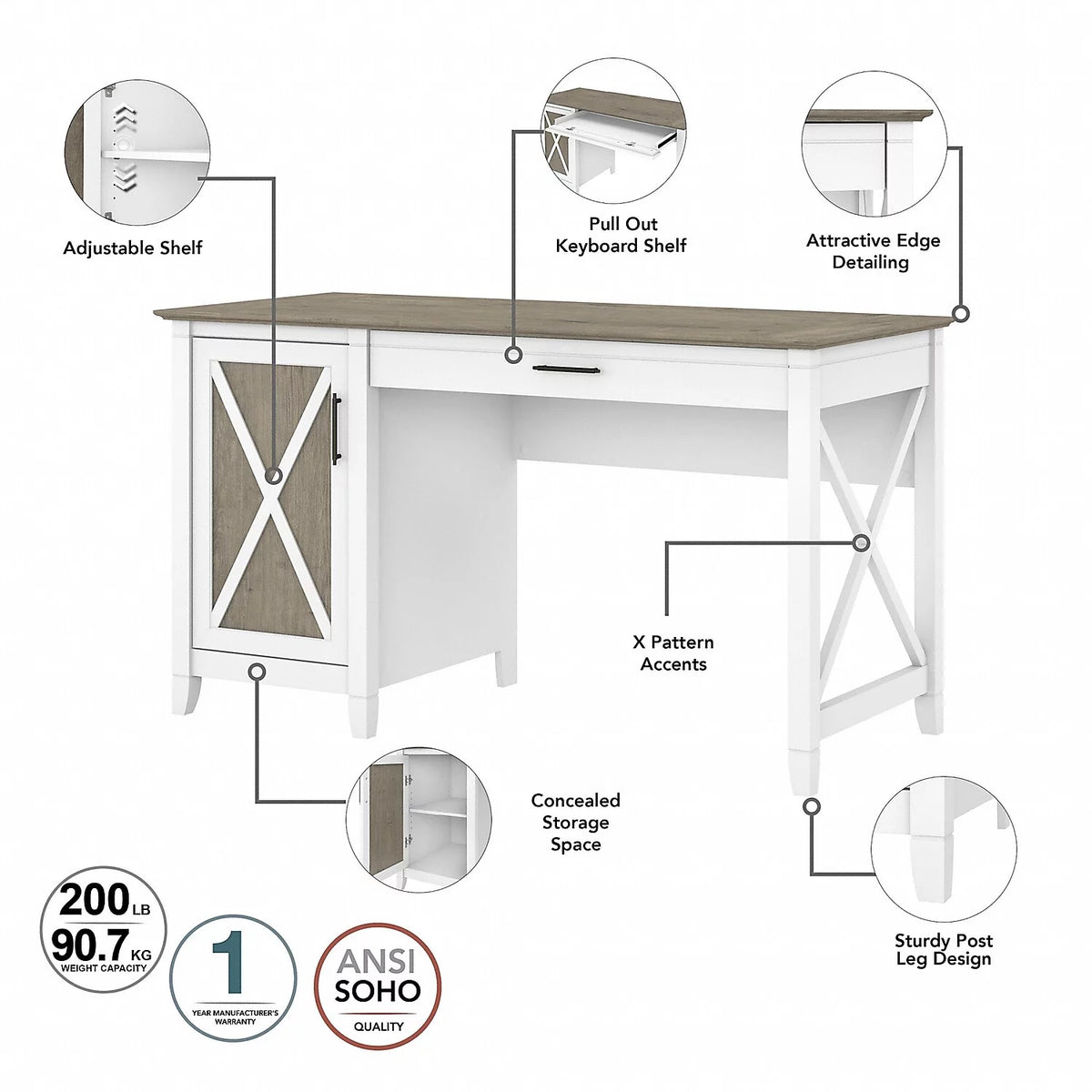 54W Computer Desk with Storage and Office Chair A4170