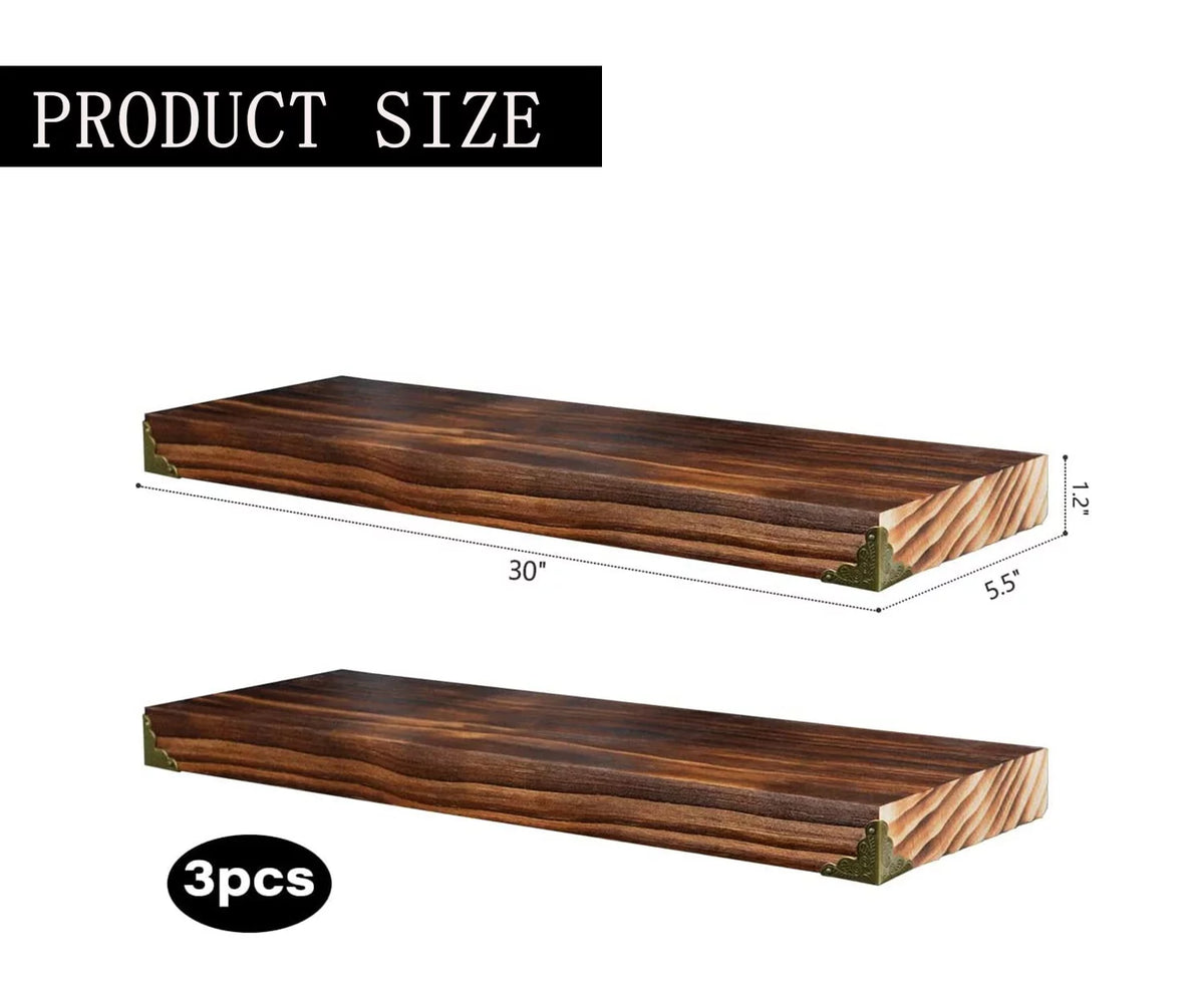 Natural Wood Floating Shelves Set of 3 D679