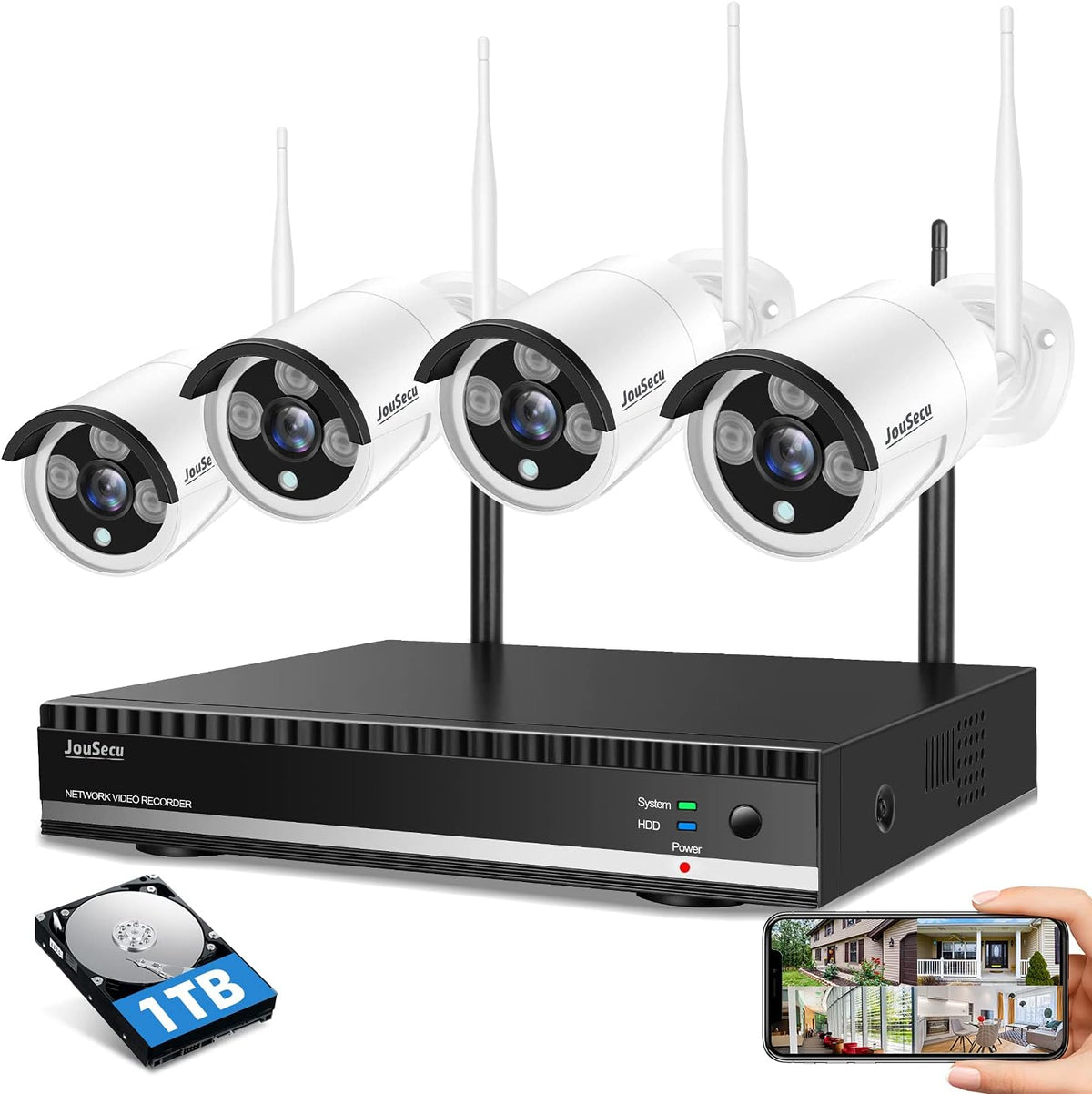8CH 4Pcs 1080P Night Vision Security Camera System with 1TB Hard Drive F15370