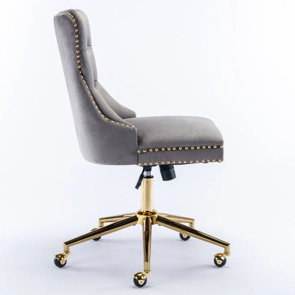 Velvet Upholstered Tufted Button Office Chair with Golden Metal Base A72412