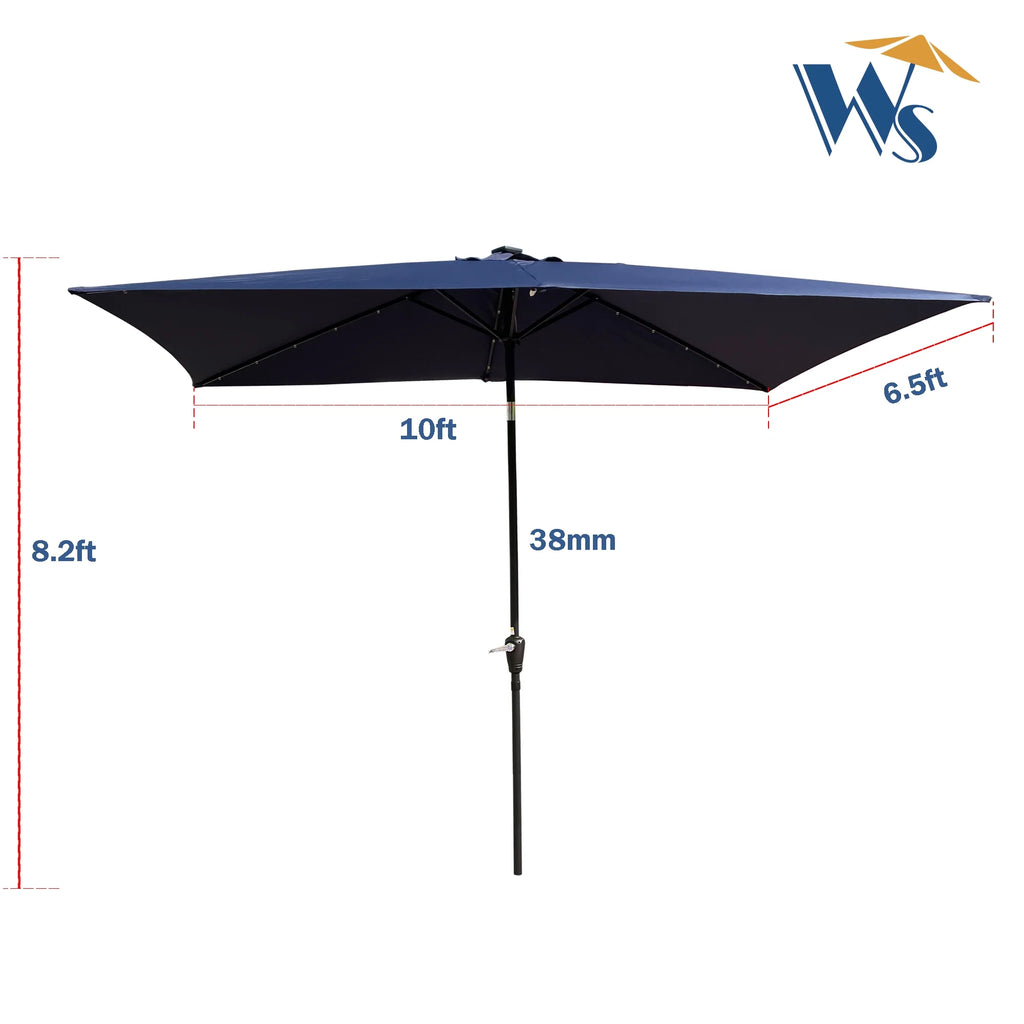 Rectangular Patio Solar LED Lighted Outdoor Umbrellas with Crank and Push Button Tilt C35901