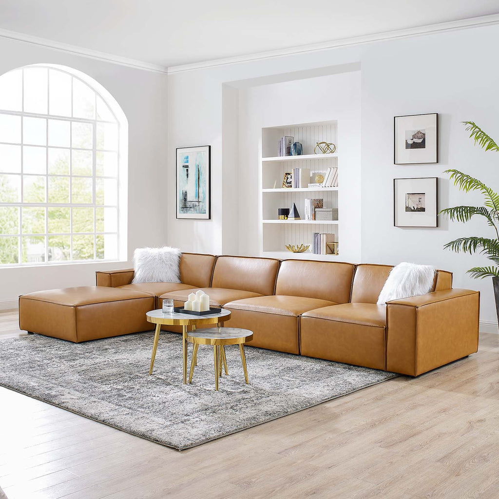 5-Piece Vegan Leather Sectional Sofa in Tan F9629
