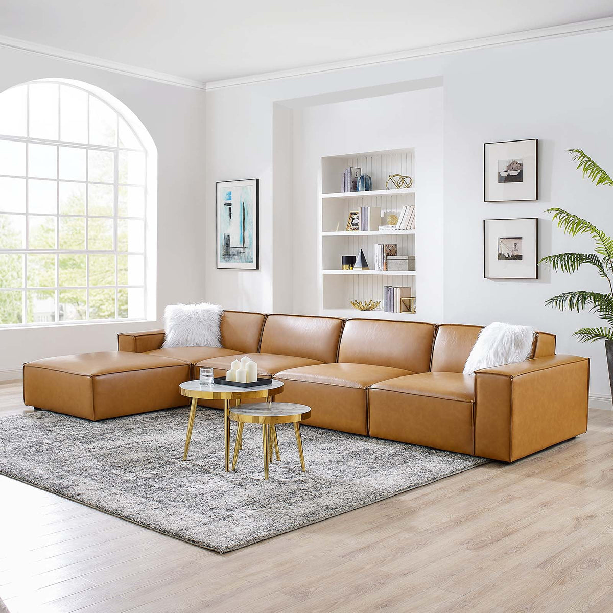 5-Piece Vegan Leather Sectional Sofa in Tan F9629
