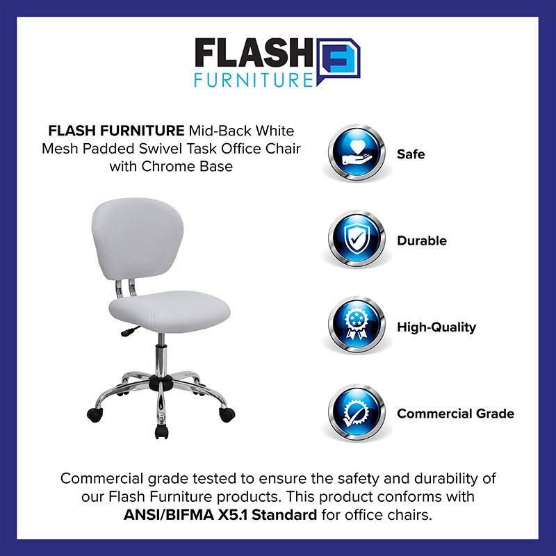 White Mesh Padded Swivel Task Office Chair with Chrome Base V56467