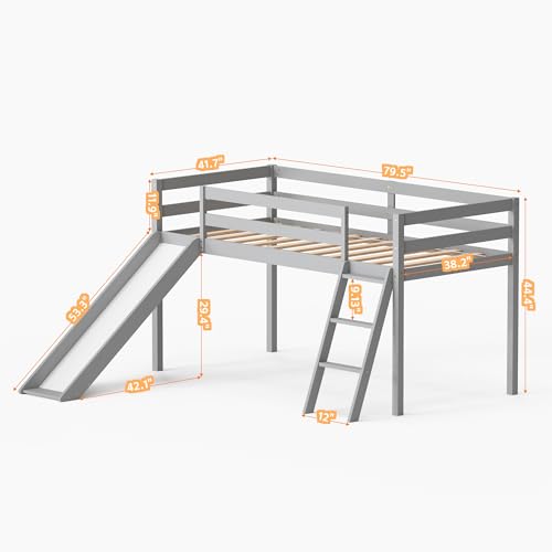 Twin Wood Bunk Bed with Slide and Ladder A319825