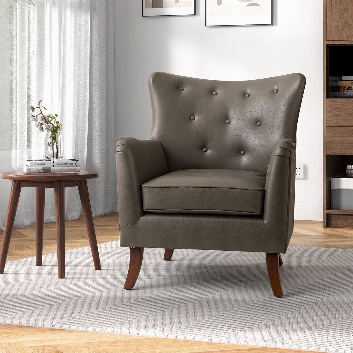 Grey Vegan Leather Wingback Accent Chair V628319