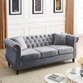 80" 3-Seater Velvet Chesterfield Sofa with 2 Pillows N1527