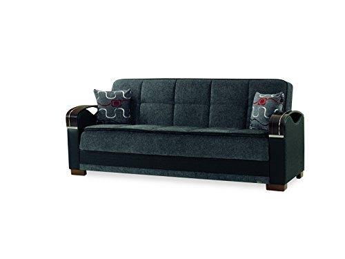 Gray Chenille Fabric Storage Sofa with Wooden Arms T5662