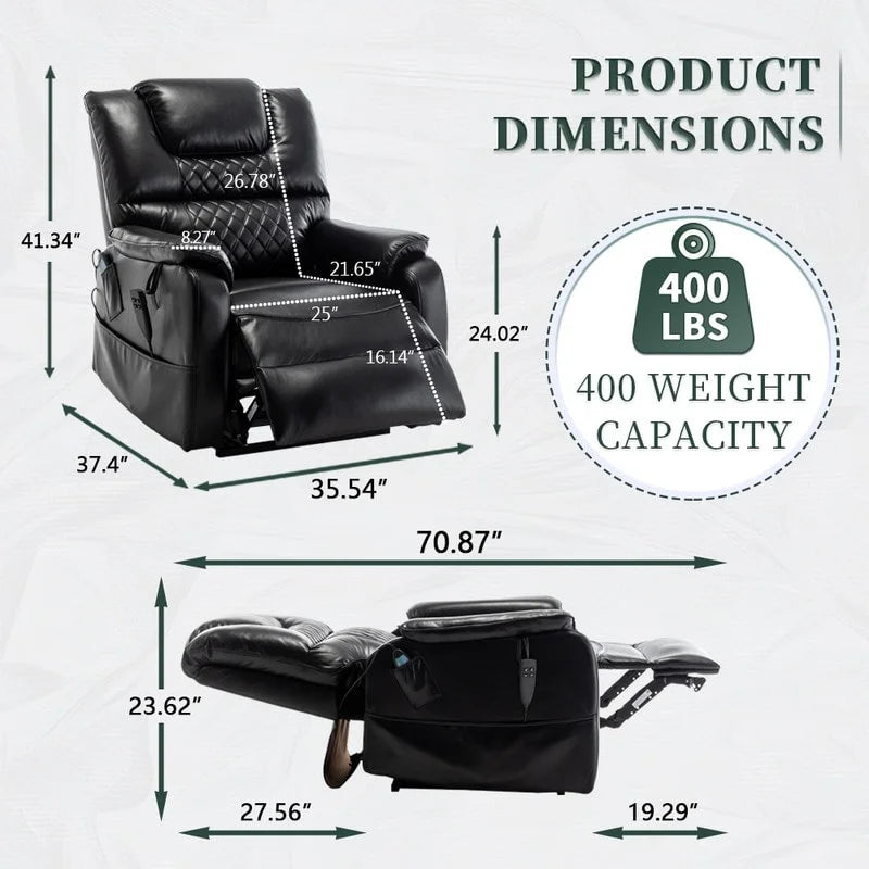 Oversized Dual Motor Lift Recliner Chair with Massage, Heating System Black F779090