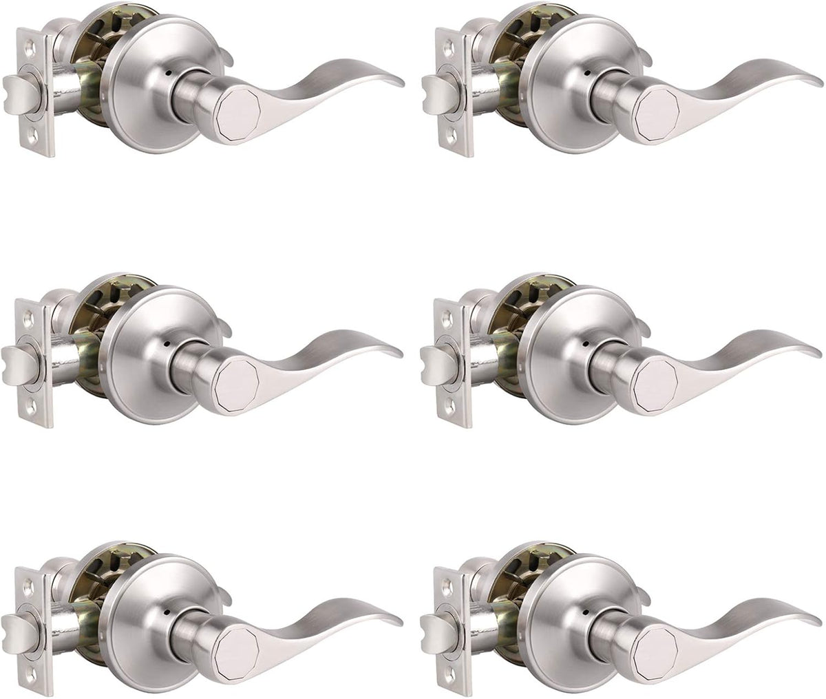 2 Pack Satin Nickel Passage Door Levers with Removable Plate T790