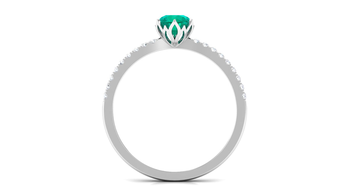 Emerald and Diamond 925 Sterling Silver Promise Ring T3561