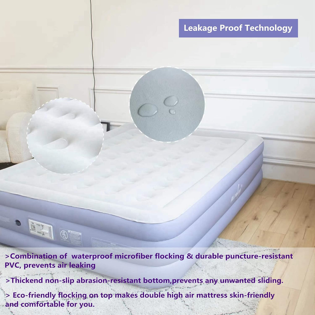 Queen Air Mattress with Built in Pump 18'' Double High Inflatable Bed C2686