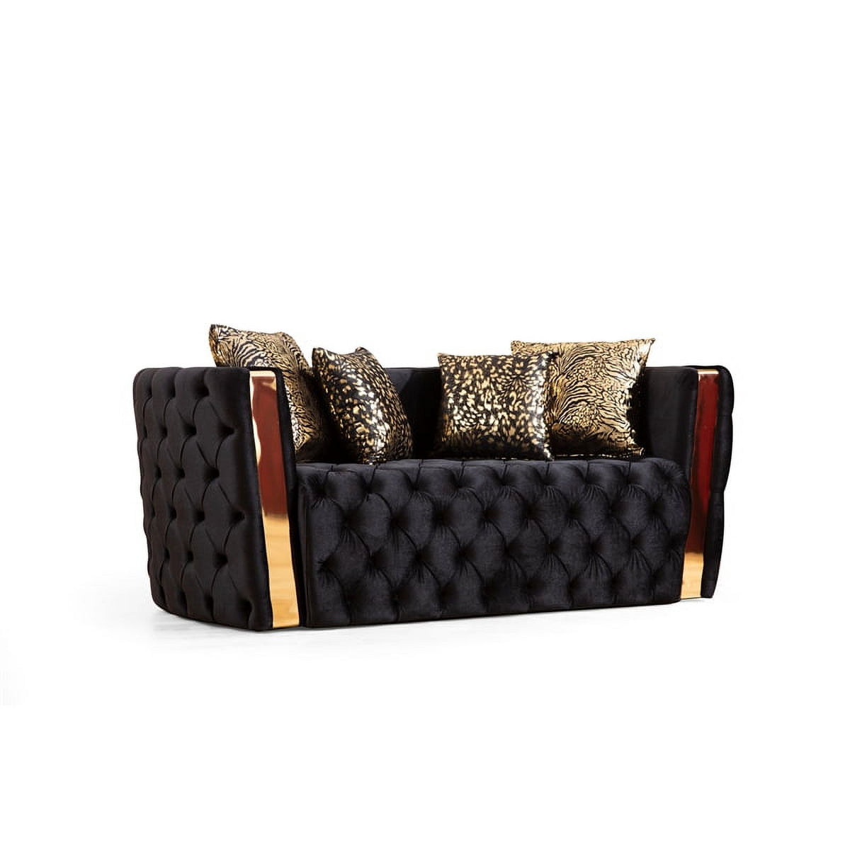 2 Pc Velvet Button Tufted Sofa Set in Black F66281