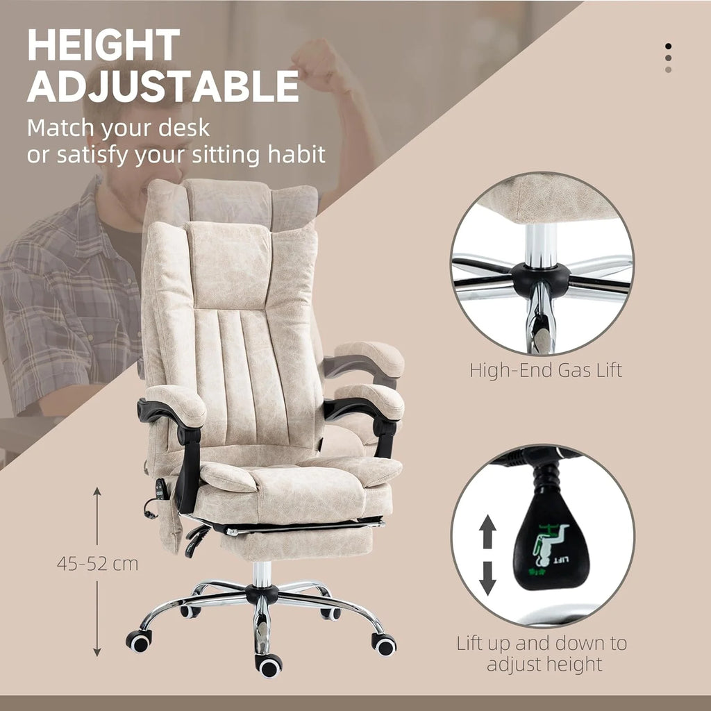 Cream White Microfiber High Back Office Chair with Massage and Footrest P4535