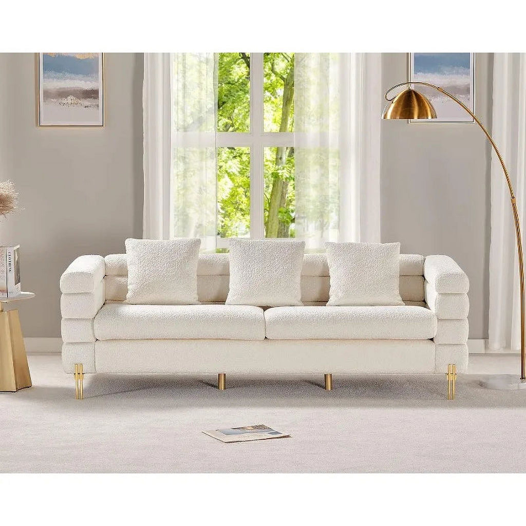 Oversized 85 Inch 3 Seater White Bouclé Sofa K118795