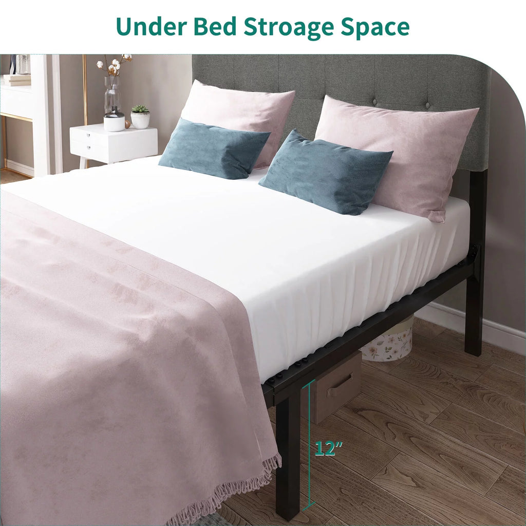 Queen Upholstered Platform Bed Frame with Adjustable Headboard S1594