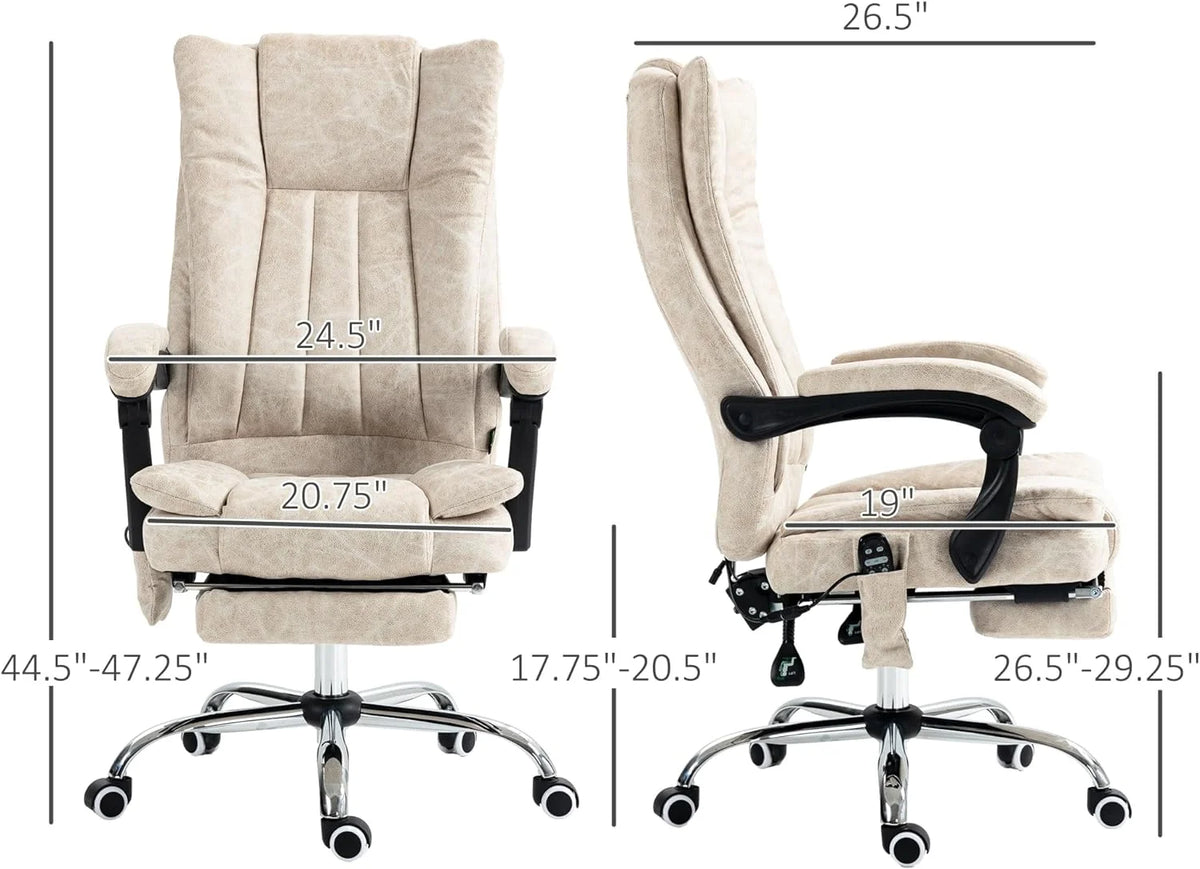 Cream White Microfiber High Back Office Chair with Massage and Footrest P4535