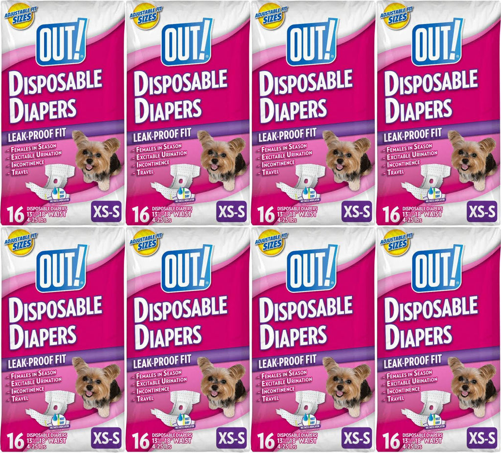 Disposable Diapers for Dogs, X-Small/Small, 16 Count, 8 Pack H11198