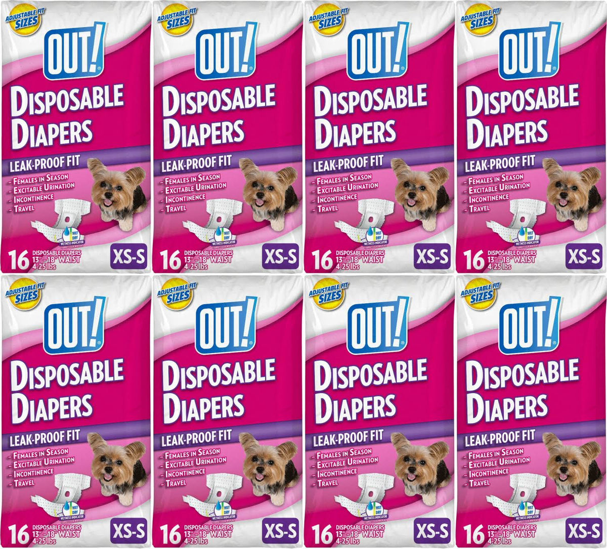 Disposable Diapers for Dogs, X-Small/Small, 16 Count, 8 Pack H11198