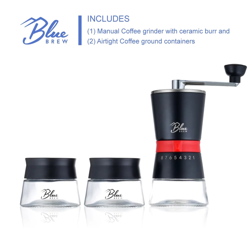 Manual Coffee Grinder with Conical Ceramic Burrs and 2 Airtight Glass Jars U3276
