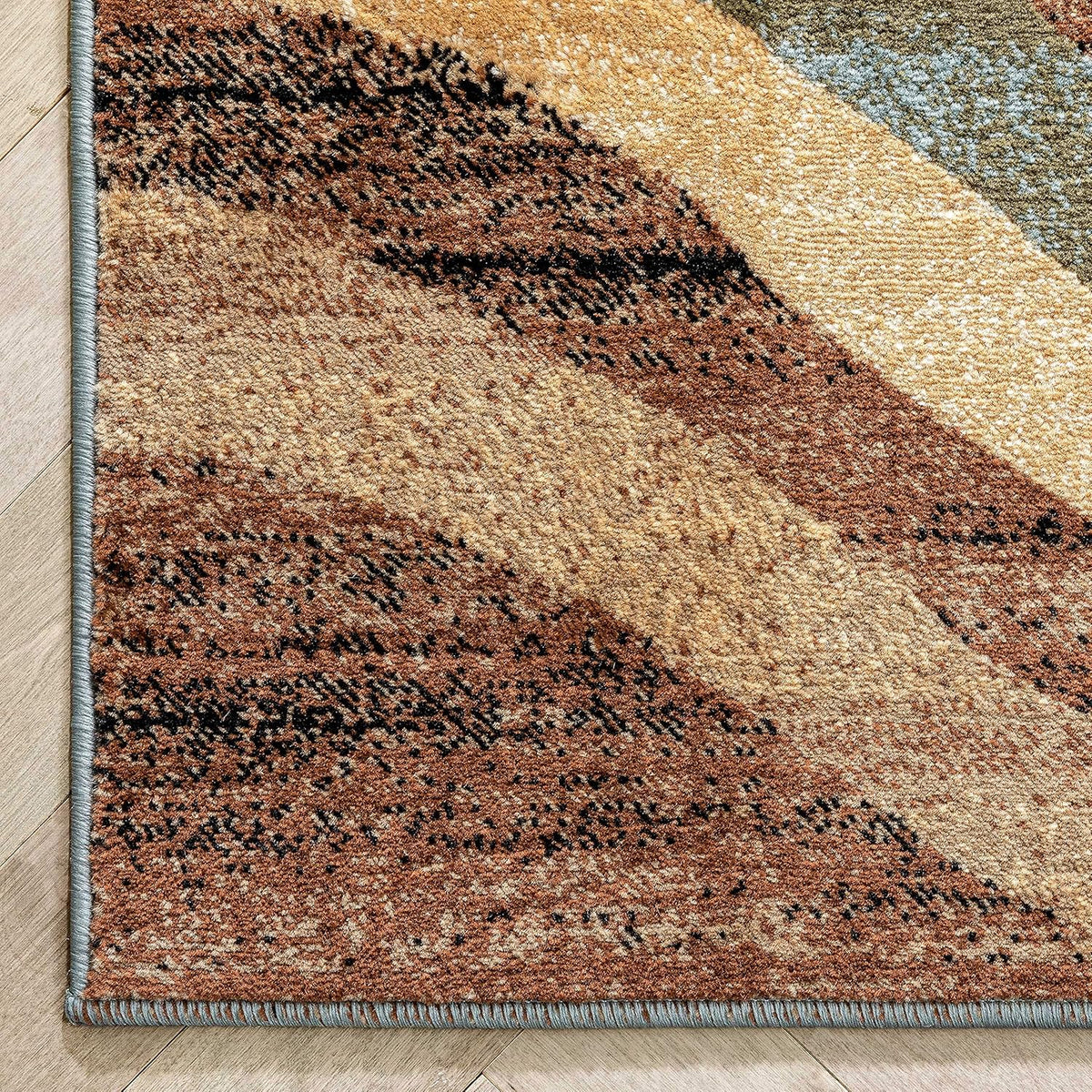 Blue Brown Geometric Area Rug 9x13 N3674