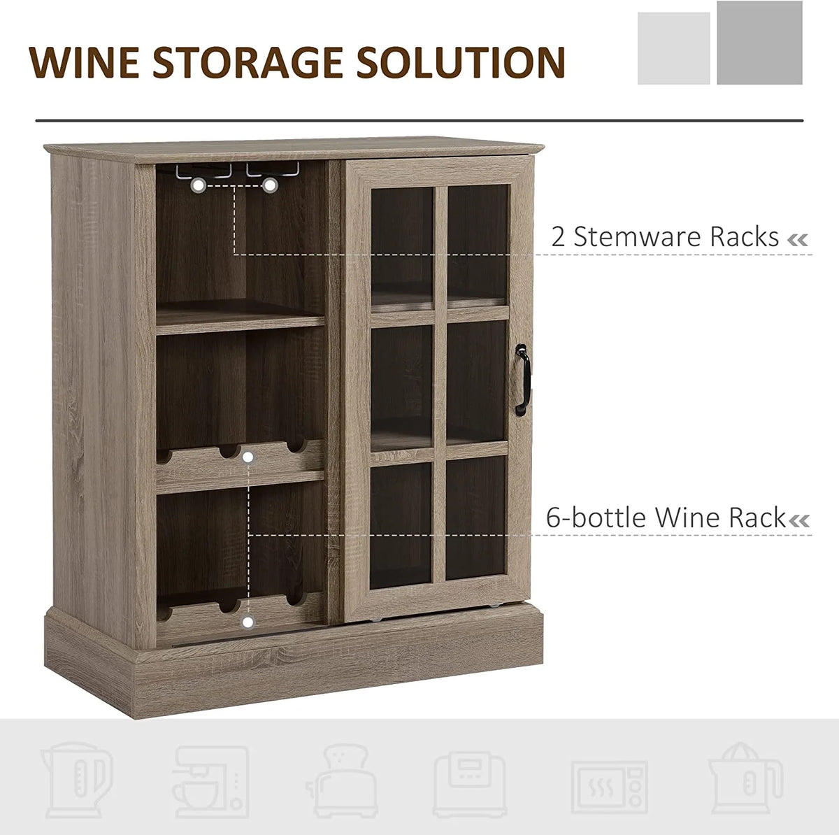 Wine Cabinet with 6-Bottle Wine Rack and Stemware Racks F6529