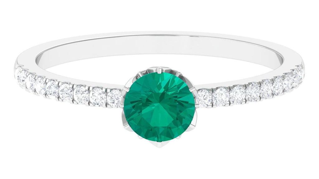 Emerald and Diamond 925 Sterling Silver Promise Ring T3561