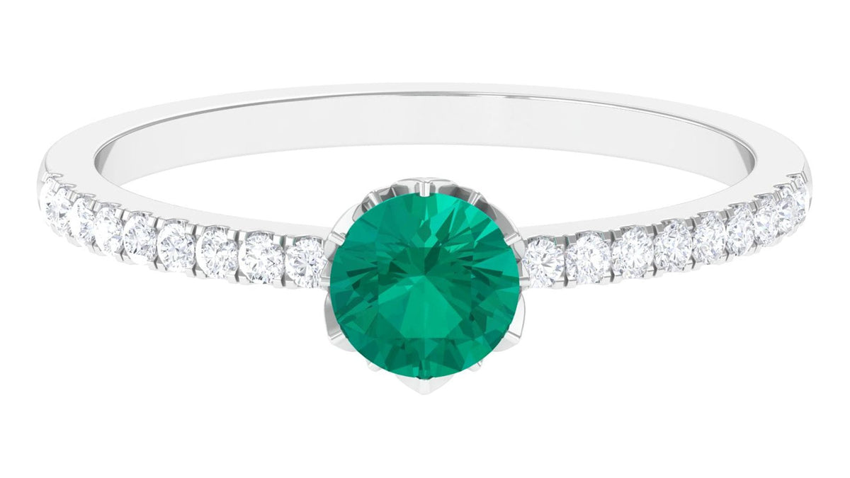 Emerald and Diamond 925 Sterling Silver Promise Ring T3561