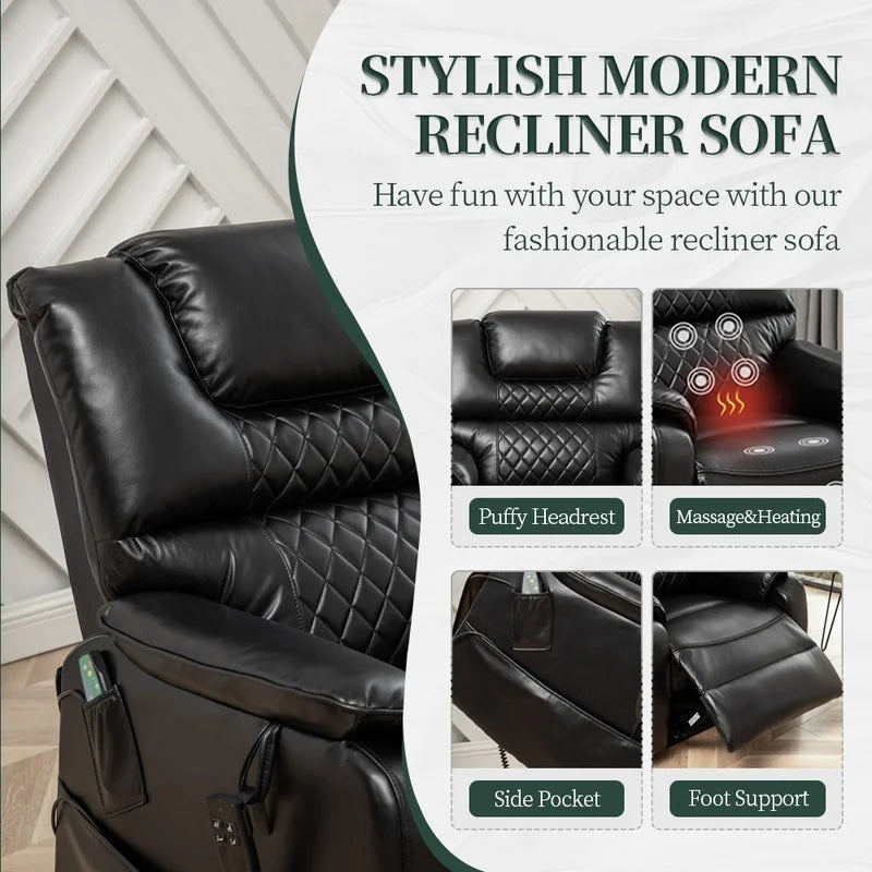 Oversized Dual Motor Lift Recliner Chair with Massage, Heating System Black F779090