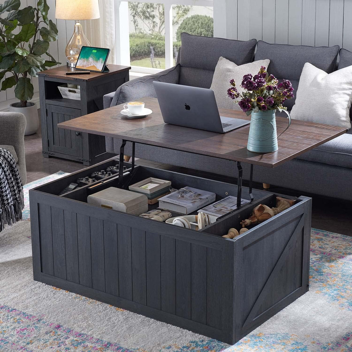 48" Lift Top Coffee Table with Sliding Barn Door G73156