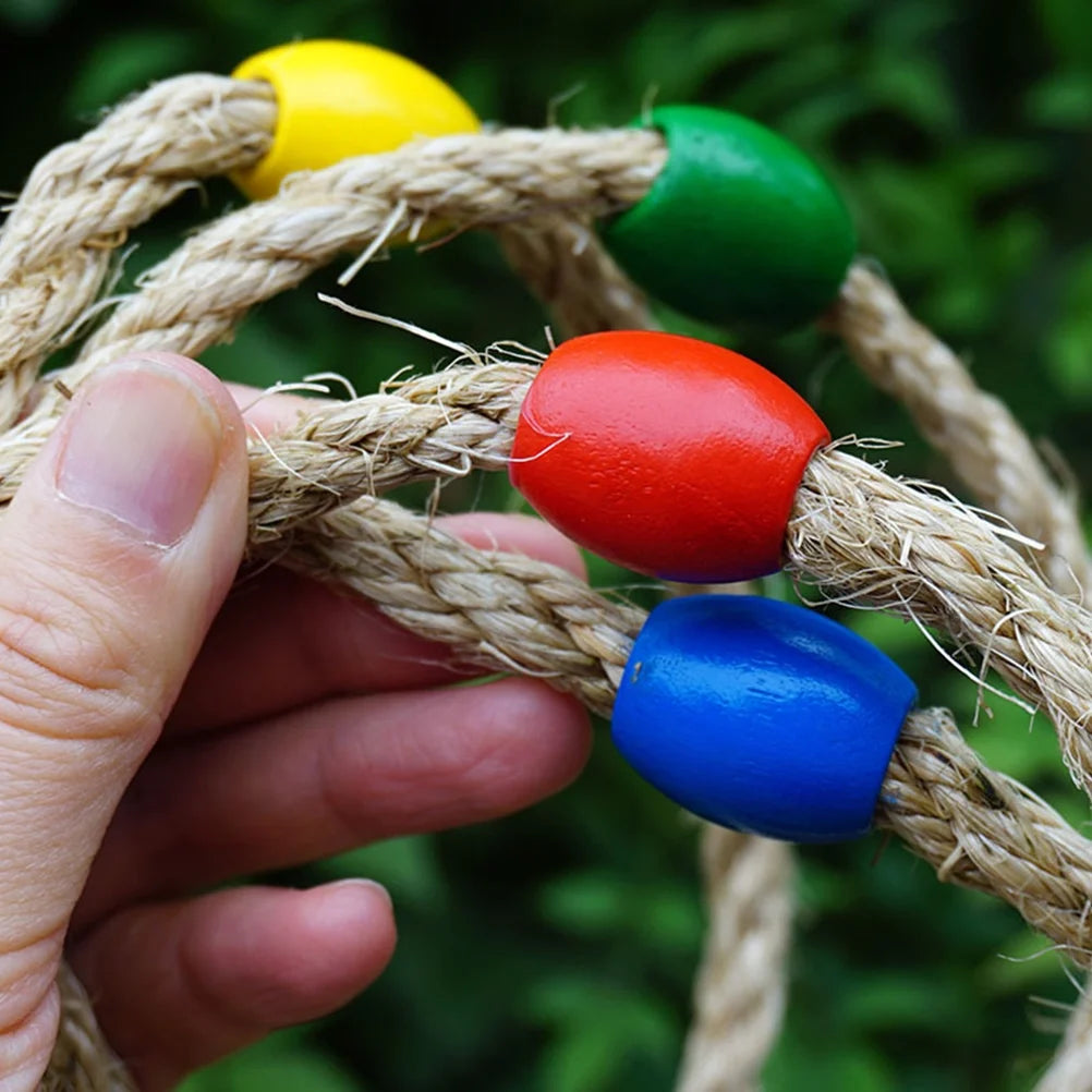 40 PCS Natural Rope Throwing Toss Rings Game Wooden Playset L6821