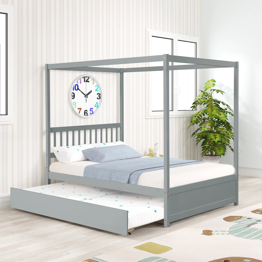 Pine Wood Canopy Bed Full Gray Y820414