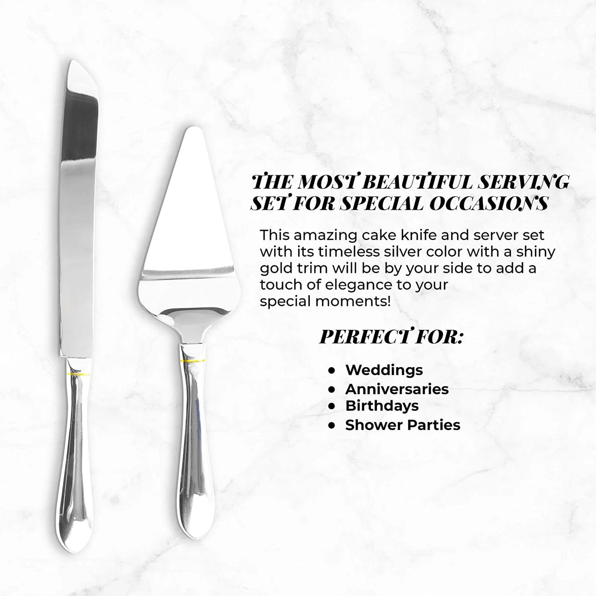 Stainless Steel Cake Knife and Server Set with Serrated Blade Q478085