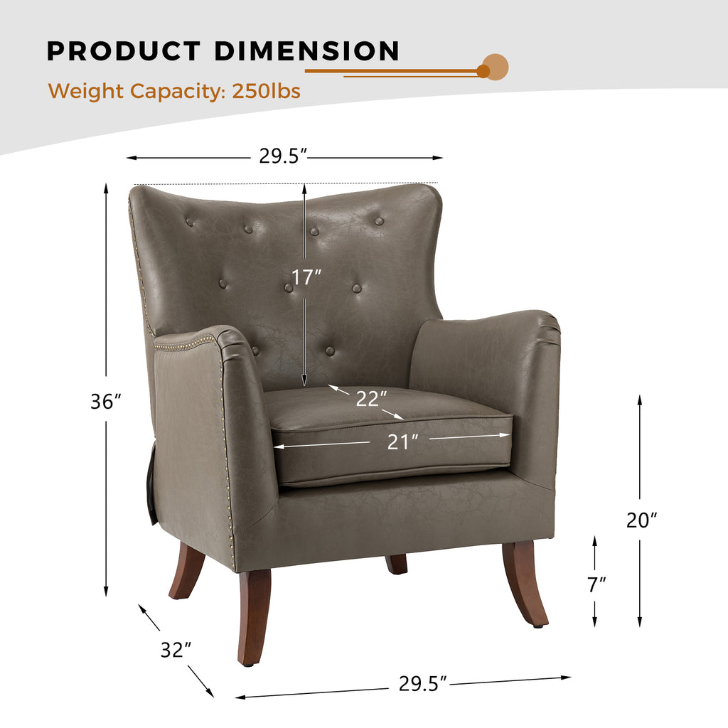 Grey Vegan Leather Wingback Accent Chair V628319
